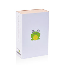Load image into Gallery viewer, Kiddobloom sustainable gift box made from recycled papers. The gift box contains Kiddobloom stainless steel cup, bowl, and divided plate with frog engravings.
