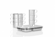 Load image into Gallery viewer, Kiddobloom stackable stainless steel baby cups, bowls, and divided plates.

